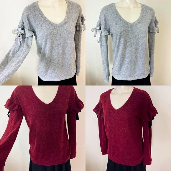 ALMOST FAMOUS 2 SWEATERS |set of 2 v-neck open arm fancy shoulder tie CR… - Picture 1 of 16